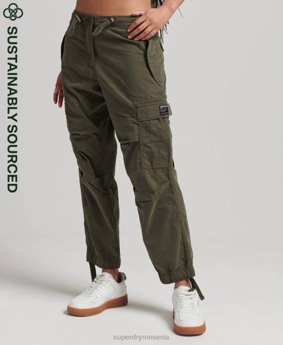 Superdry pantaloni din bumbac organic prindere cu parașuta îmbrăcăminte verde femei JX0Z2603