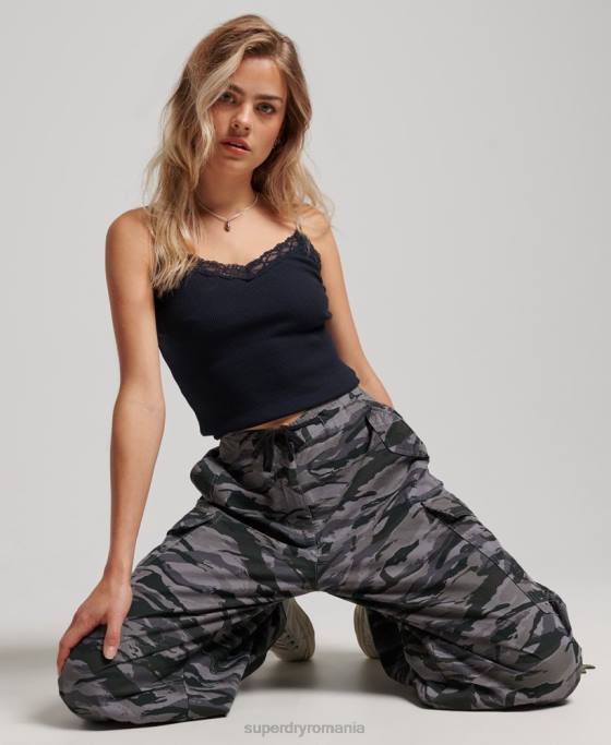 Superdry pantaloni largi de parașuta îmbrăcăminte verde femei JX0Z2129