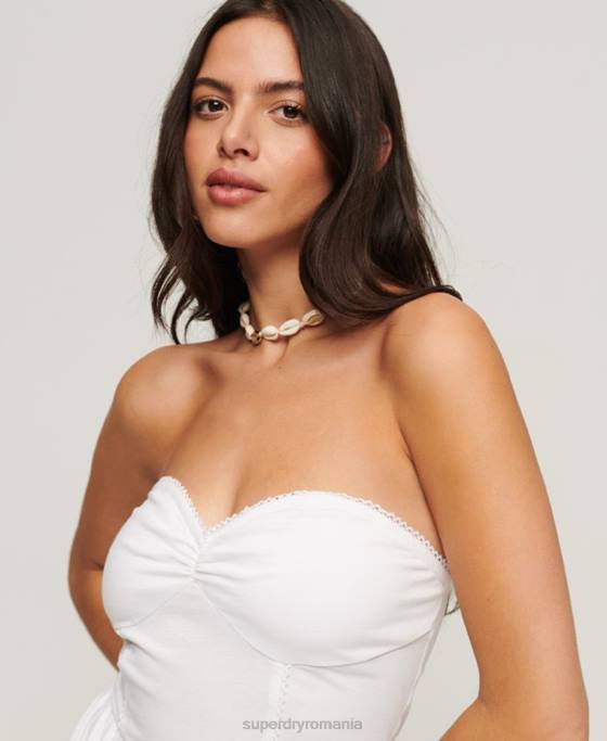 Superdry Mini rochie tip bandeau din dantelă anii 50 îmbrăcăminte alb femei JX0Z1998