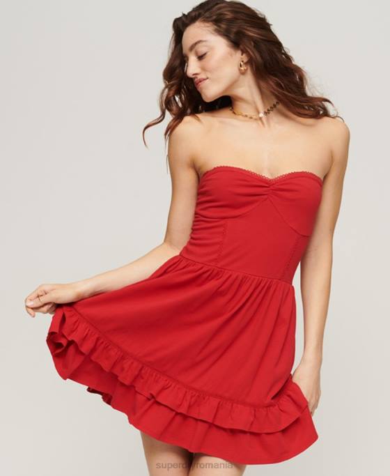 Superdry Mini rochie tip bandeau din dantelă anii 50 îmbrăcăminte roșu femei JX0Z2066