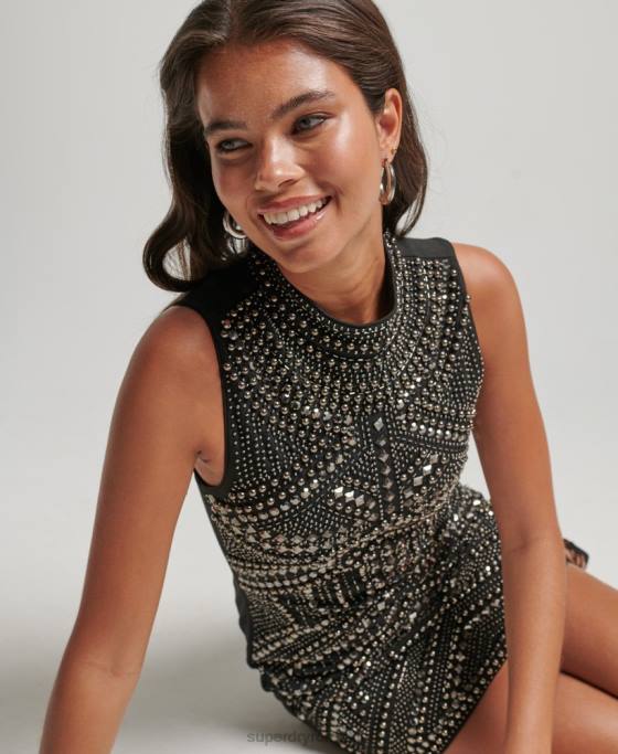 Superdry rochie bodycon împodobită cu știfturi îmbrăcăminte negru femei JX0Z2533
