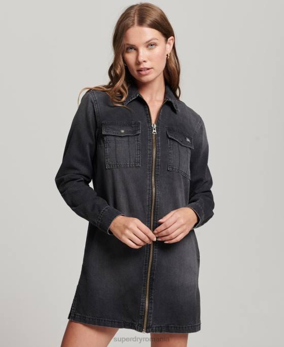 Superdry rochie cămașă denim îmbrăcăminte gri inchis femei JX0Z2506