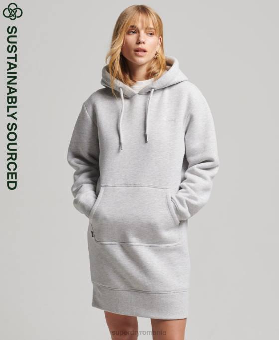 Superdry rochie cu glugă cu logo vintage din bumbac organic îmbrăcăminte gri deschis femei JX0Z2482