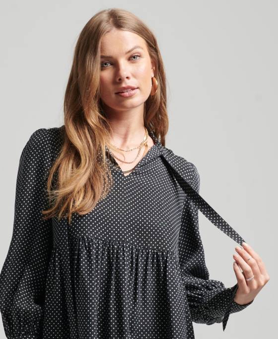 Superdry rochie cupro peplum îmbrăcăminte negru femei JX0Z2444