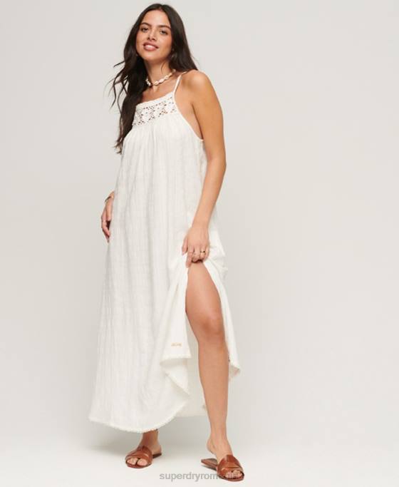Superdry rochie de epocă lungă cami cu halter îmbrăcăminte cremă femei JX0Z2390