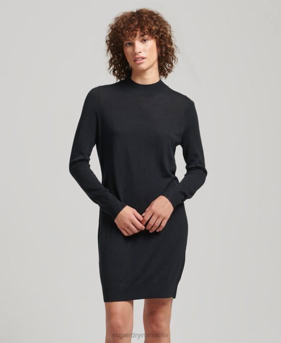Superdry rochie din tricot merinos îmbrăcăminte negru femei JX0Z2508