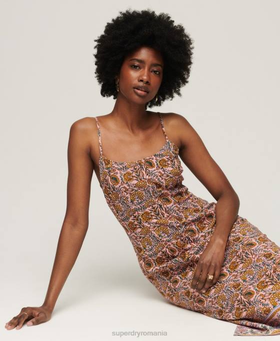 Superdry rochie midi cami cu nasturi imprimate îmbrăcăminte roz femei JX0Z2009