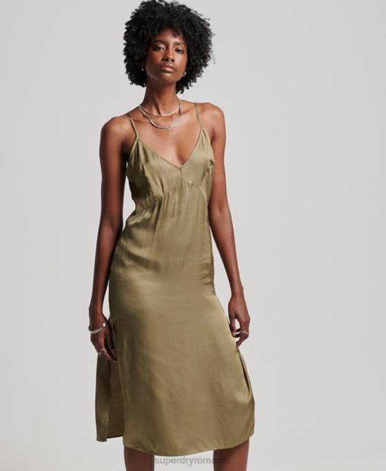 Superdry rochie midi cami din satin îmbrăcăminte verde femei JX0Z2394