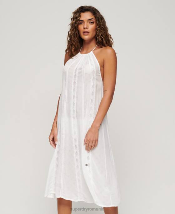 Superdry rochie midi cu decolteu îmbrăcăminte alb femei JX0Z2069