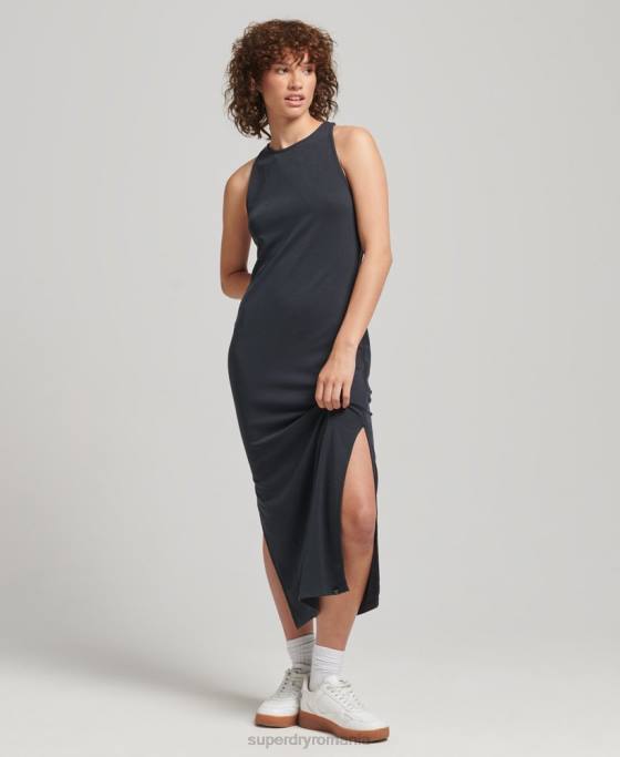 Superdry rochie midi din jerse cu bretele la spate îmbrăcăminte negru femei JX0Z6735