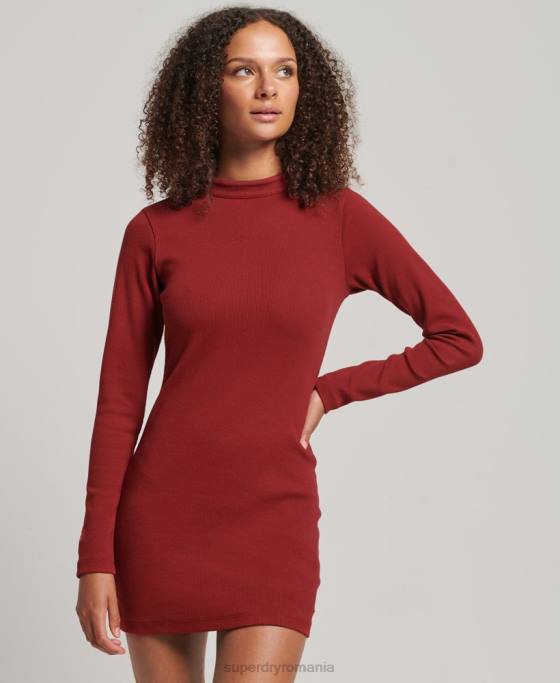Superdry rochie mini bodycon cu mânecă lungă îmbrăcăminte roșu femei JX0Z6603