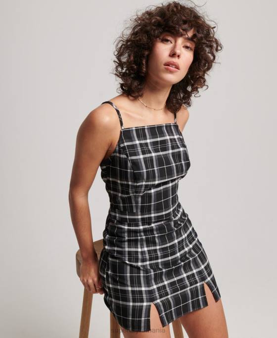 Superdry rochie mini cami vintage check îmbrăcăminte negru femei JX0Z2435