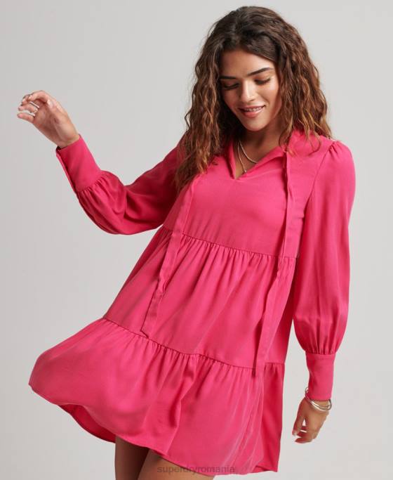Superdry rochie mini cu etaje îmbrăcăminte roz femei JX0Z2550