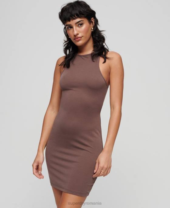 Superdry rochie mini din jerseu cu spatele incrucisat îmbrăcăminte maro femei JX0Z2362