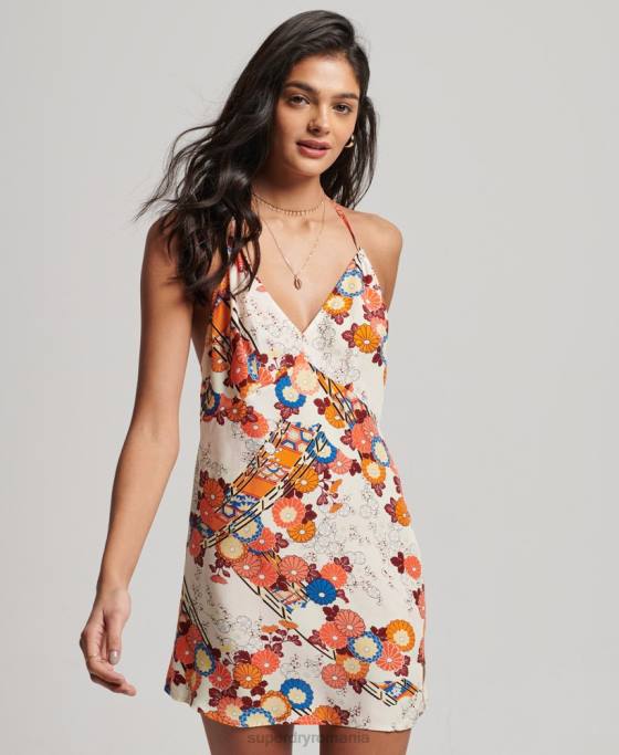 Superdry rochie mini slip cu imprimeu îmbrăcăminte cremă femei JX0Z2477