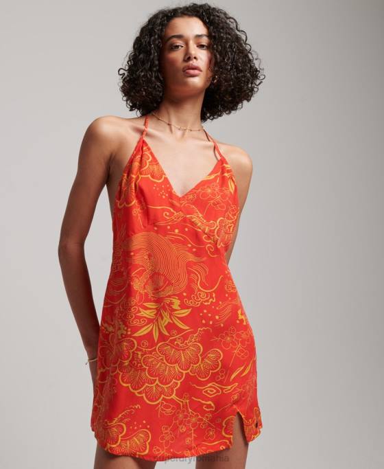 Superdry rochie mini slip cu imprimeu îmbrăcăminte roșu femei JX0Z2478