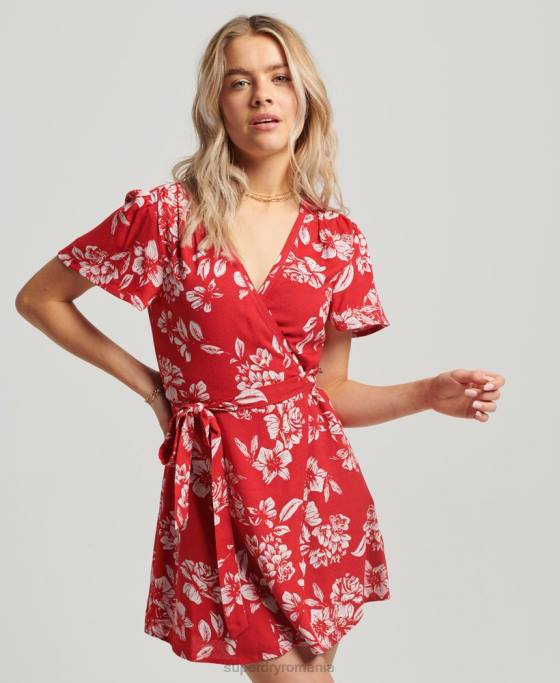 Superdry rochie mini wrap vintage îmbrăcăminte roșu femei JX0Z2373