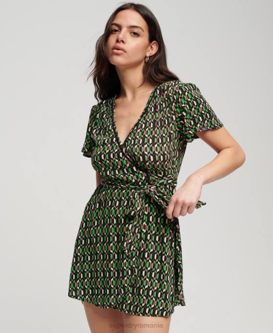 Superdry rochie mini wrap vintage îmbrăcăminte verde femei JX0Z2005