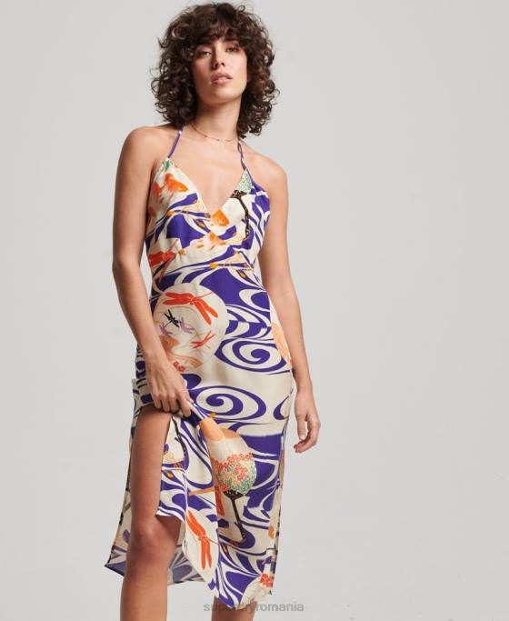 Superdry rochie slip midi cu imprimeu îmbrăcăminte albastru femei JX0Z2397