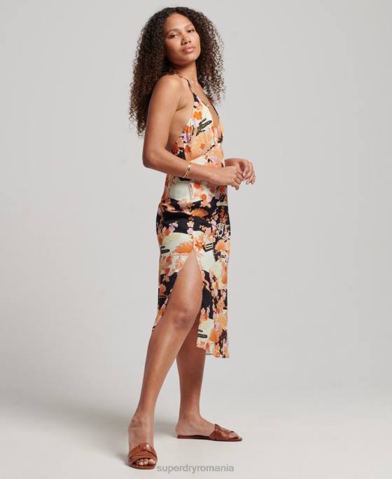 Superdry rochie slip midi cu imprimeu îmbrăcăminte aur femei JX0Z2369