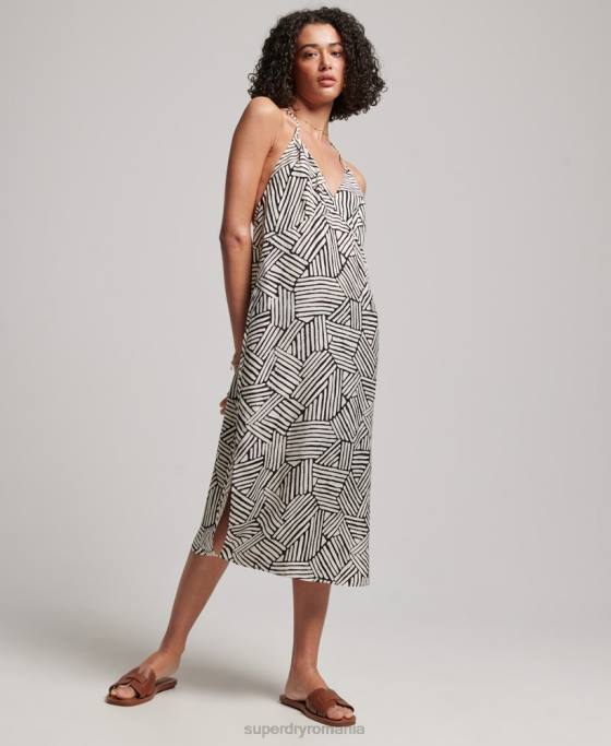 Superdry rochie slip midi cu imprimeu îmbrăcăminte negru femei JX0Z2322