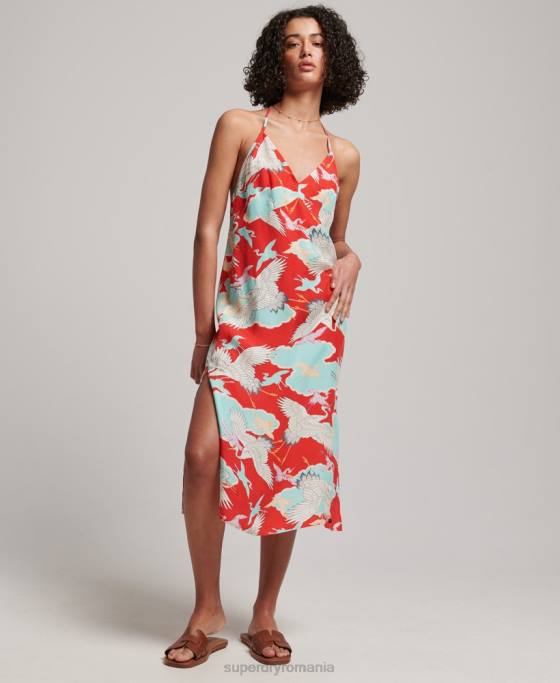 Superdry rochie slip midi cu imprimeu îmbrăcăminte roșu femei JX0Z2403