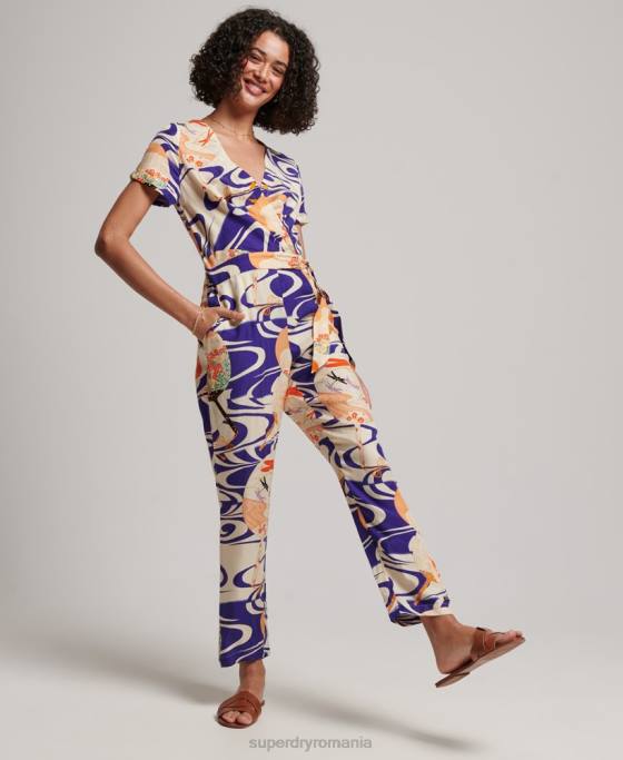 Superdry salopetă vintage țesătă îmbrăcăminte albastru femei JX0Z2169