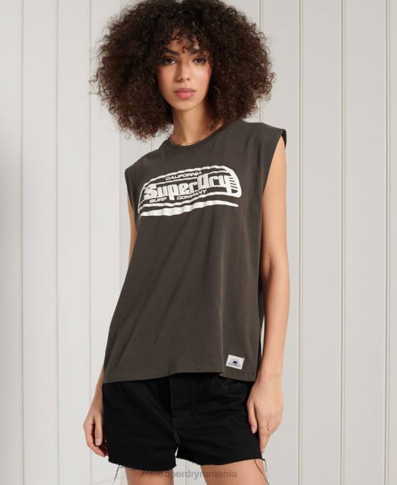 Superdry maiou cali surf grafic îmbrăcăminte gri inchis femei JX0Z6719