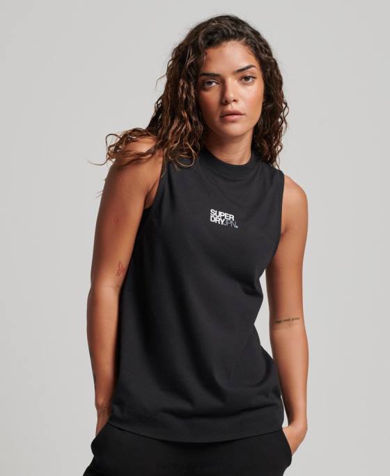 Superdry maiou din bumbac organic cu paragate și gât fals îmbrăcăminte negru femei JX0Z2881