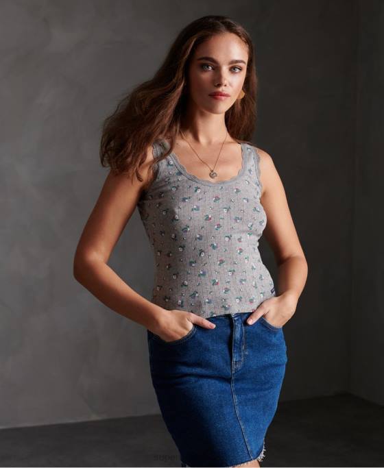 Superdry maiou esențial pointelle îmbrăcăminte gri deschis femei JX0Z3088