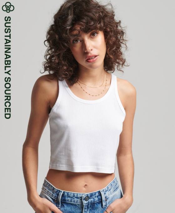 Superdry top cu vestă crop vintage din bumbac organic îmbrăcăminte alb femei JX0Z6699