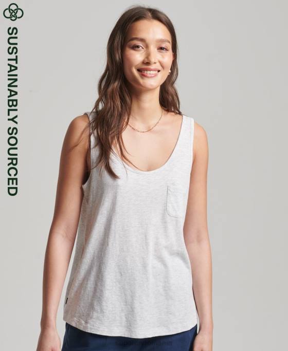 Superdry top din bumbac organic cu buzunar îmbrăcăminte gri deschis femei JX0Z6590