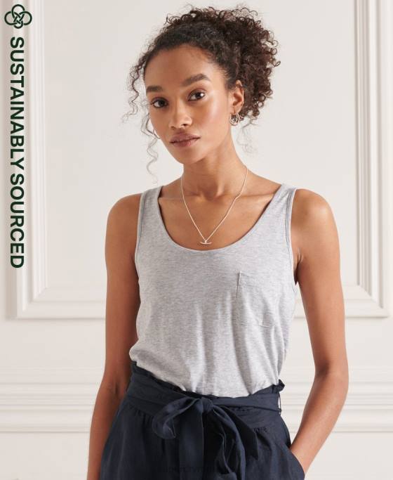 Superdry top din bumbac organic cu buzunar îmbrăcăminte gri deschis femei JX0Z6728
