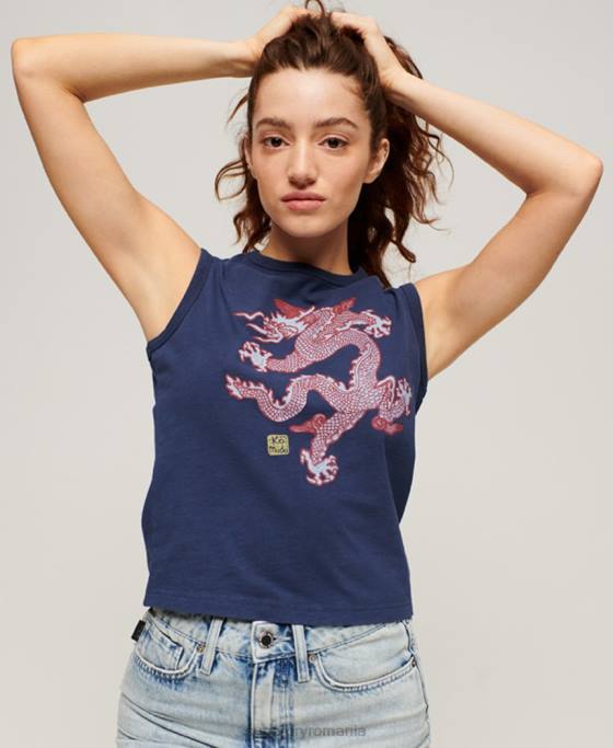 Superdry x Komodo vestă vintage top îmbrăcăminte marina femei JX0Z2164