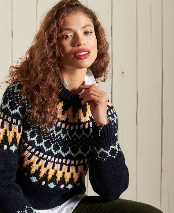 Superdry jumper clasic fairisle crew îmbrăcăminte marina femei JX0Z6755