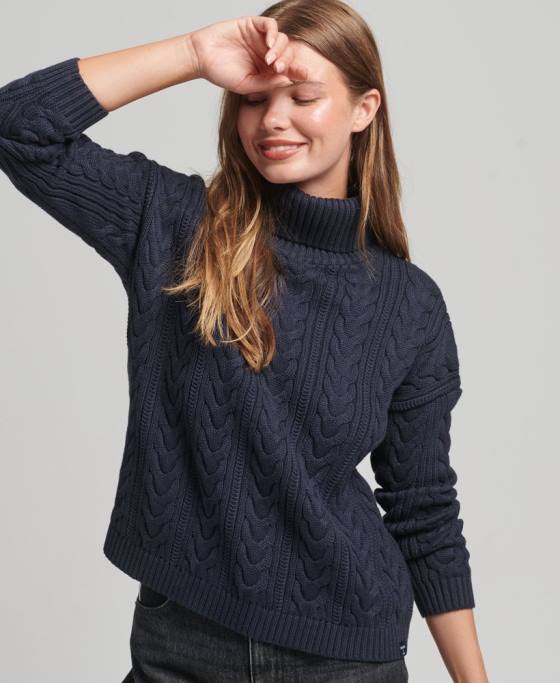 Superdry jumper cu gât rulat cu cablu pe umăr îmbrăcăminte marina femei JX0Z3985