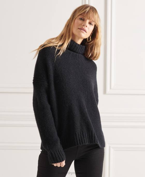 Superdry jumper gros studios cu gât rulat îmbrăcăminte negru femei JX0Z4003