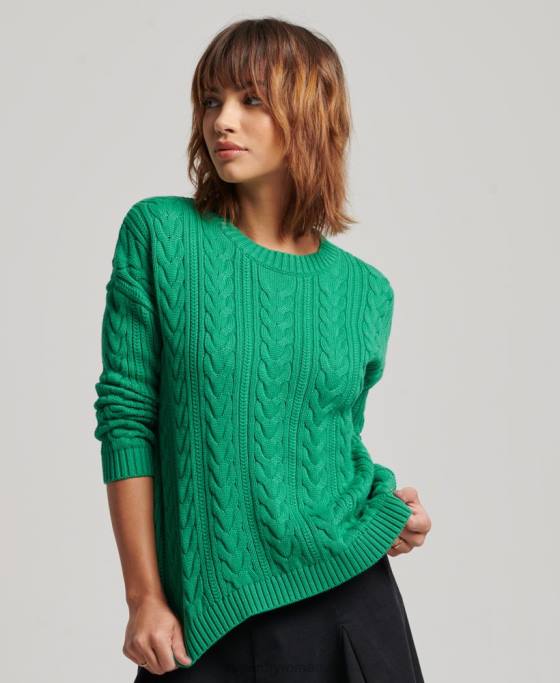 Superdry pulover cu umăr căzut, tricot cu cablu, cu gâtul opus îmbrăcăminte verde femei JX0Z3993
