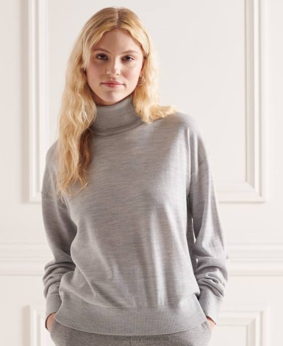 Superdry pulover din merino cu umăr căzut cu gât rulat îmbrăcăminte gri deschis femei JX0Z6651