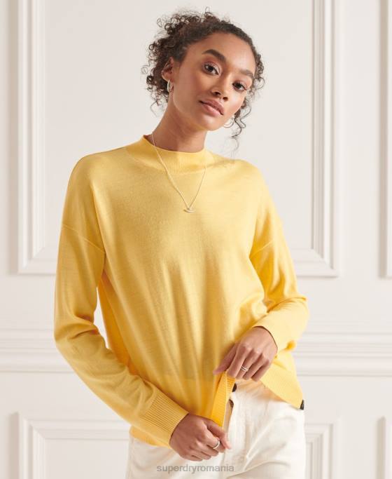 Superdry pulover din merinos cu gât fals îmbrăcăminte galben femei JX0Z6650