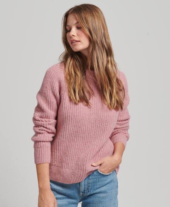 Superdry pulover din tweed cu coaste îmbrăcăminte roz femei JX0Z3952