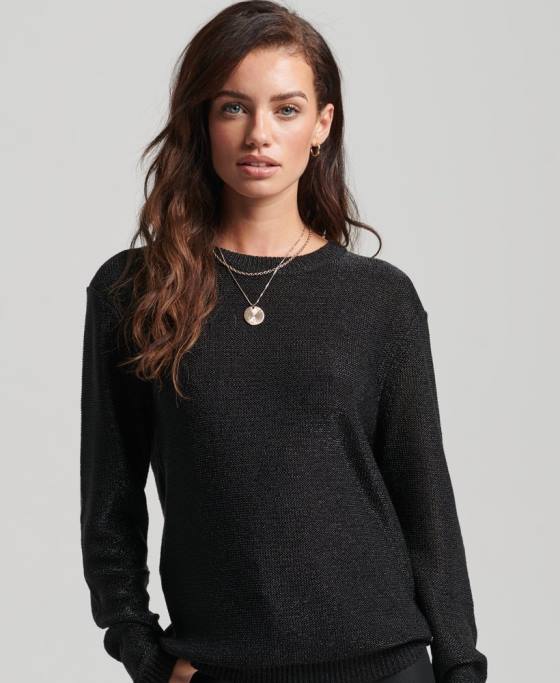 Superdry pulover metalic cu gâtul rotund îmbrăcăminte negru femei JX0Z4027