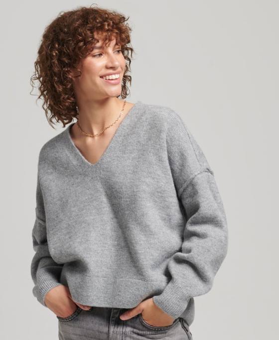 Superdry pulover supradimensionat cu decolteu în V îmbrăcăminte gri deschis femei JX0Z3990