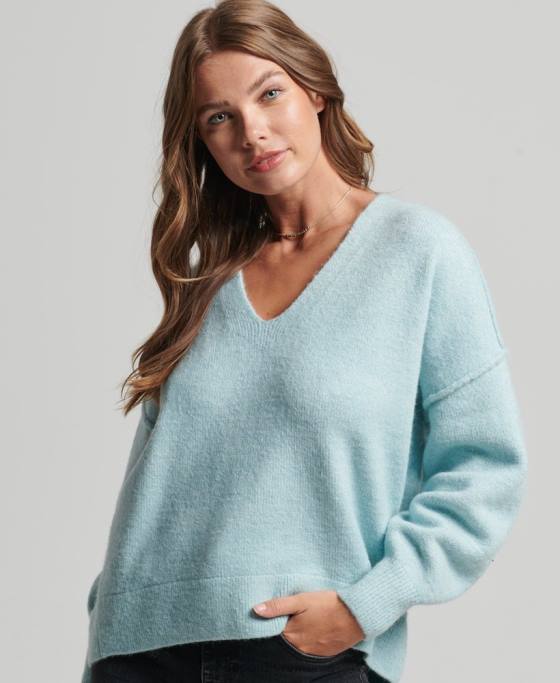 Superdry pulover supradimensionat cu decolteu în V îmbrăcăminte gri inchis femei JX0Z3975