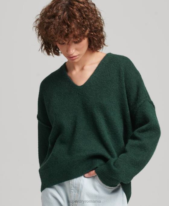 Superdry pulover supradimensionat cu decolteu în V îmbrăcăminte verde femei JX0Z3961