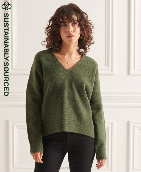 Superdry pulover tricotat cu decolteu în V studios îmbrăcăminte verde femei JX0Z4013