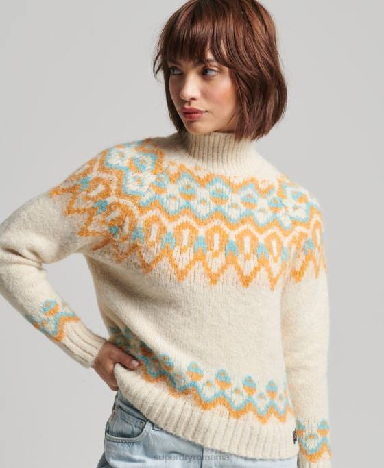 Superdry pulover vintage din tricot fairisle îmbrăcăminte cremă femei JX0Z3989