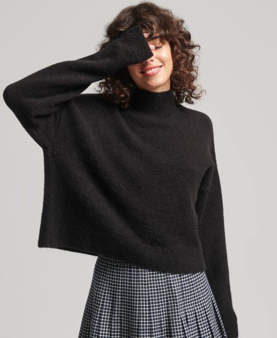 Superdry pulover vintage esențial cu gât fals îmbrăcăminte negru femei JX0Z6531