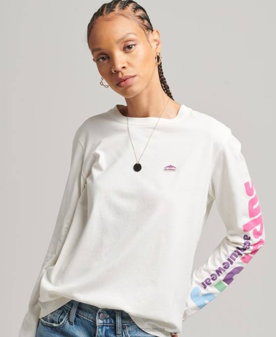 Superdry Top cu mânecă lungă teren anilor 90 îmbrăcăminte alb femei JX0Z6745