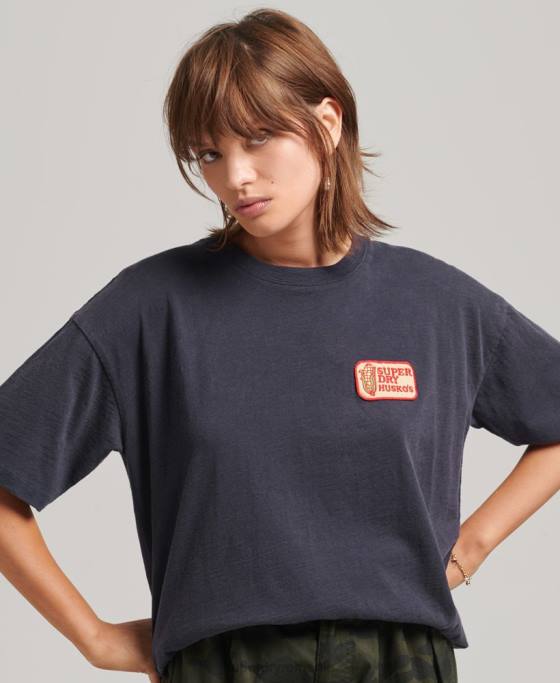 Superdry Tricou cu plasture cu logo anilor 90, cu ajustare largă îmbrăcăminte marina femei JX0Z2836